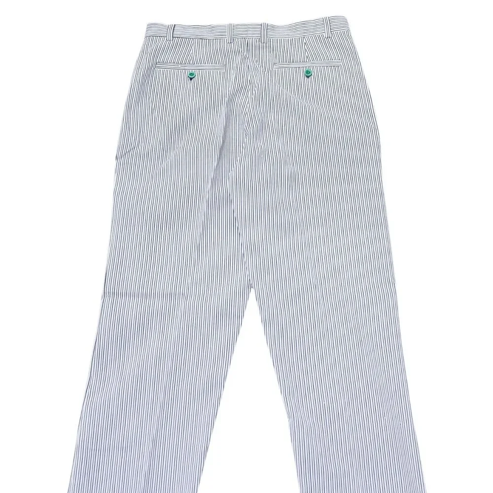 Mens 32 Blue White Textured Stripe Cotton Dress Pants Straight Fit Trousers NWT